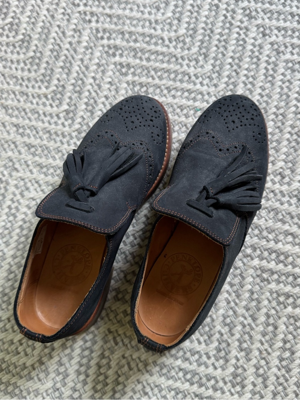 Women’s Penelope Chilvers Tassel Suede Loafers in Nacy blue Perfect condition!